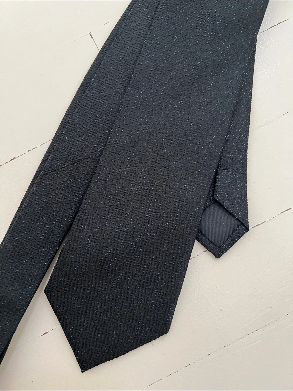 Reiss Black Textured Silk Tie with Blue Flecks